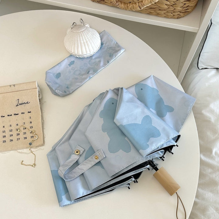 Women's foldable umbrella with unique fish pattern Bowlift