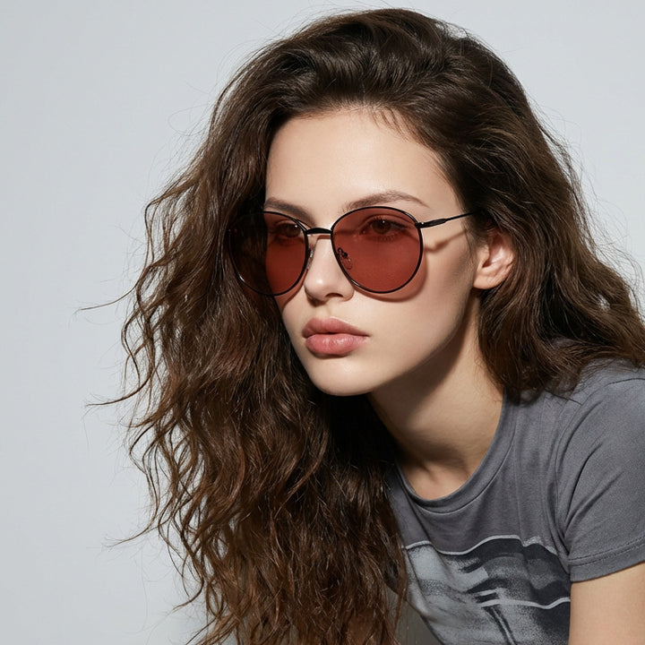 Women's round sunglasses with slim metal frame and polarized lenses Bowlift