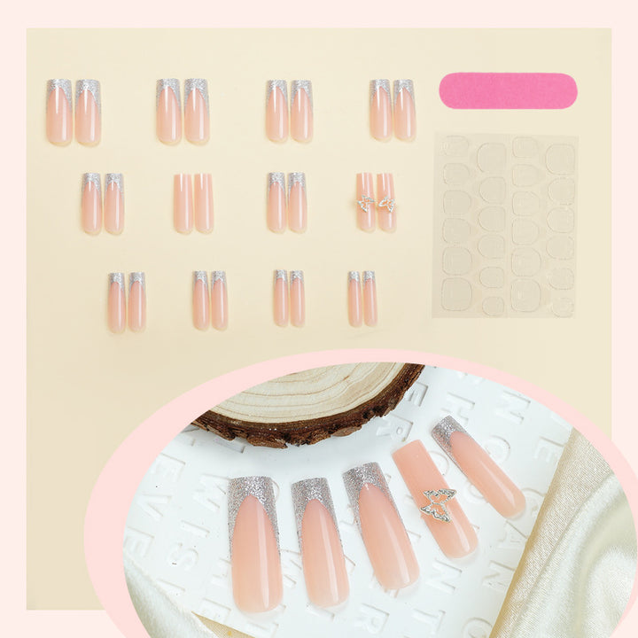 Elegant Silver Glitter Press-On Nail Set Bowlift