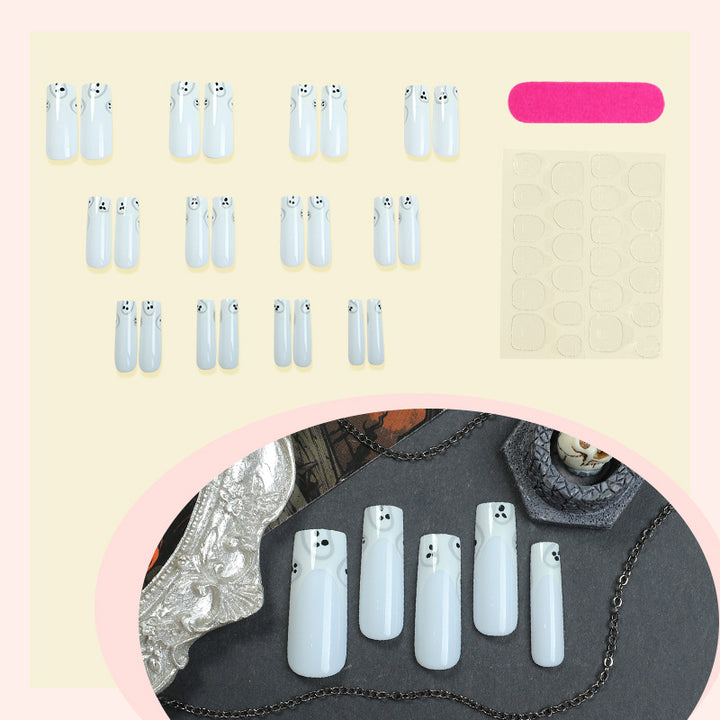 Thematic Press-On Nail Set with Ghost Designs Bowlift