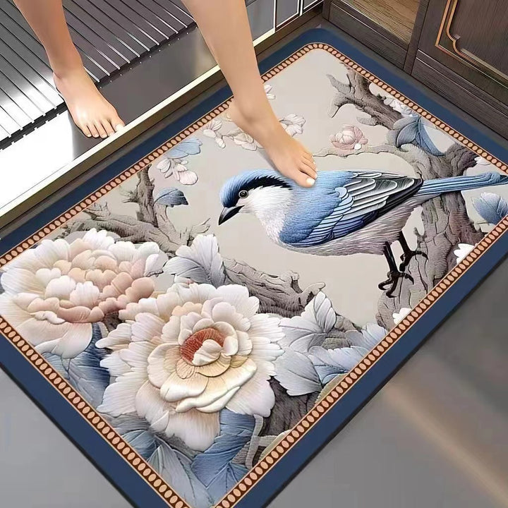 Floral-Embossed Memory Foam Bath Mat Bowlift