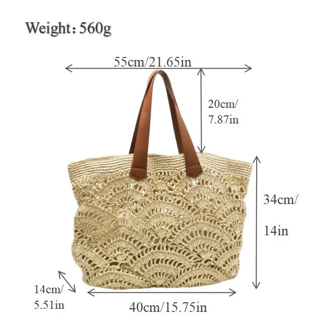 Macrame Shopping Bag with Elegant Leather Handles Bowlift
