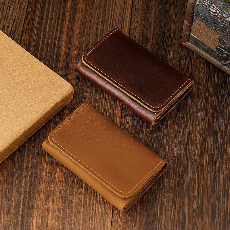 Compact full-grain leather bifold card wallet Bowlift