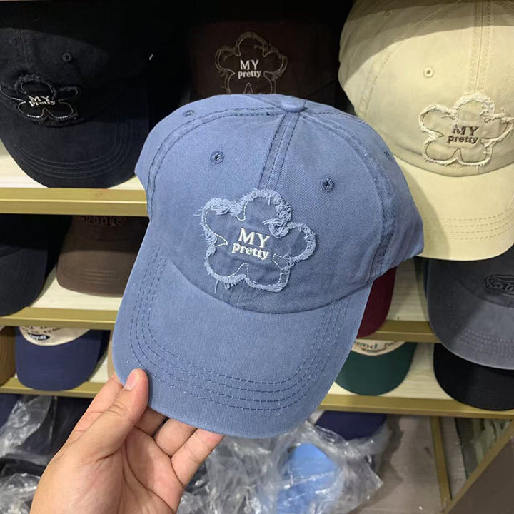 Women's Distressed Floral Embroidered Baseball Cap Bowlift