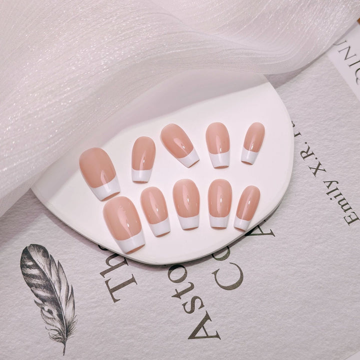 Elegant French Tip Press-On Nails Bowlift
