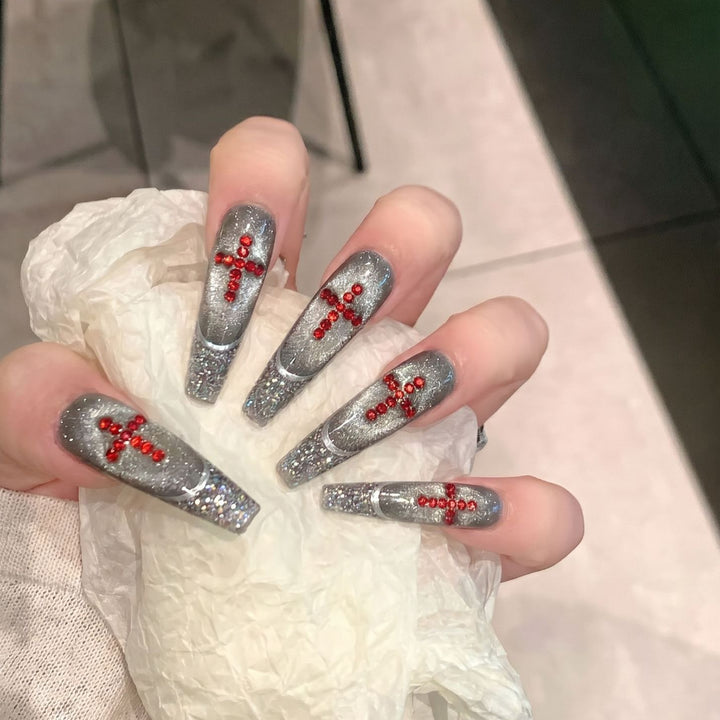 Luxury Glitter Press-On Nail Set with Crystal Accents Bowlift