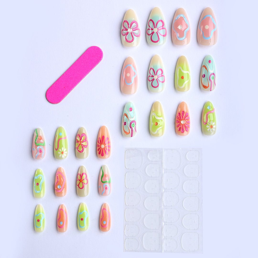 Artificial nails in the creative flower and foil design Bowlift