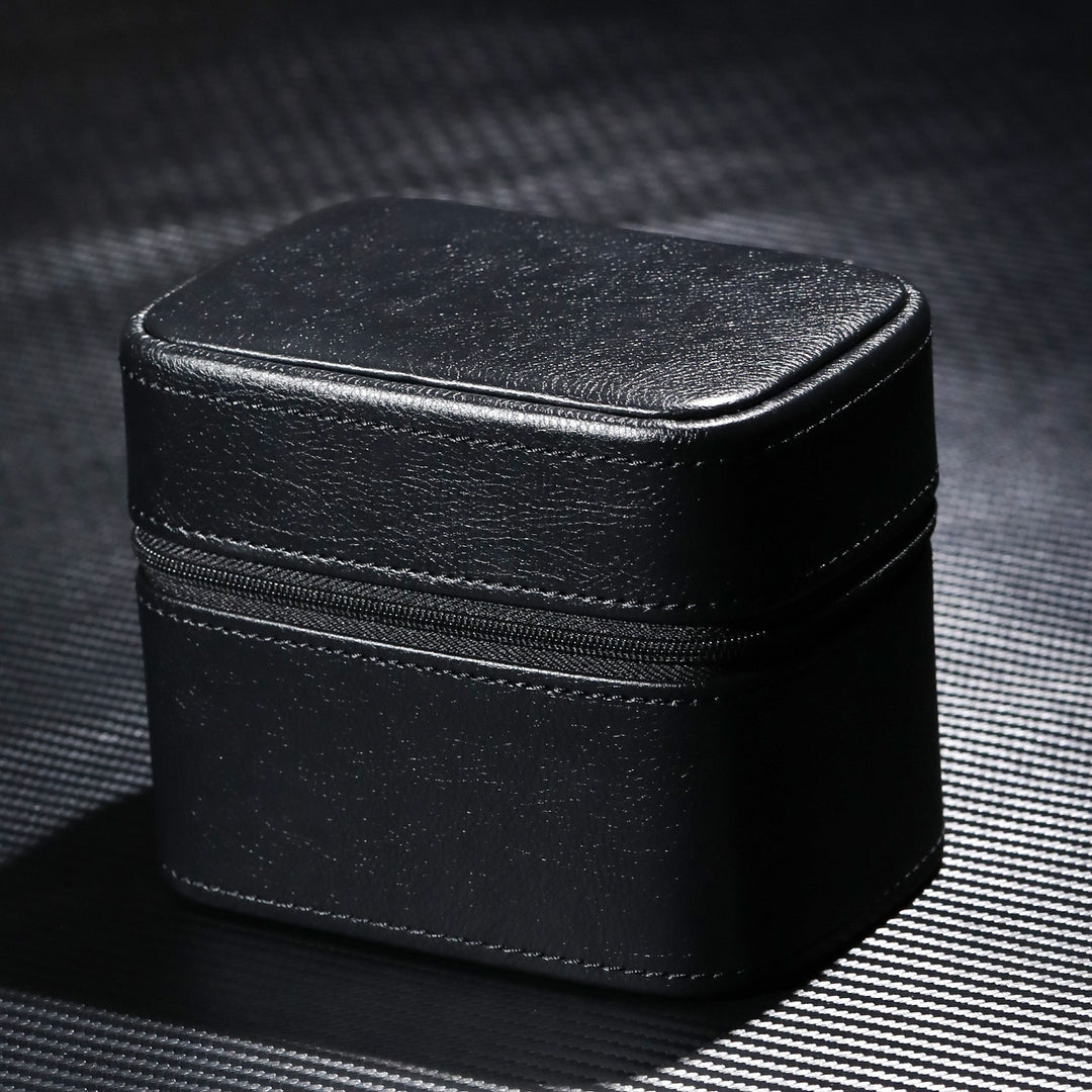 Compact Travel Leather Jewelry Organizer Box with Zippered Two-Tier Interior Bowlift