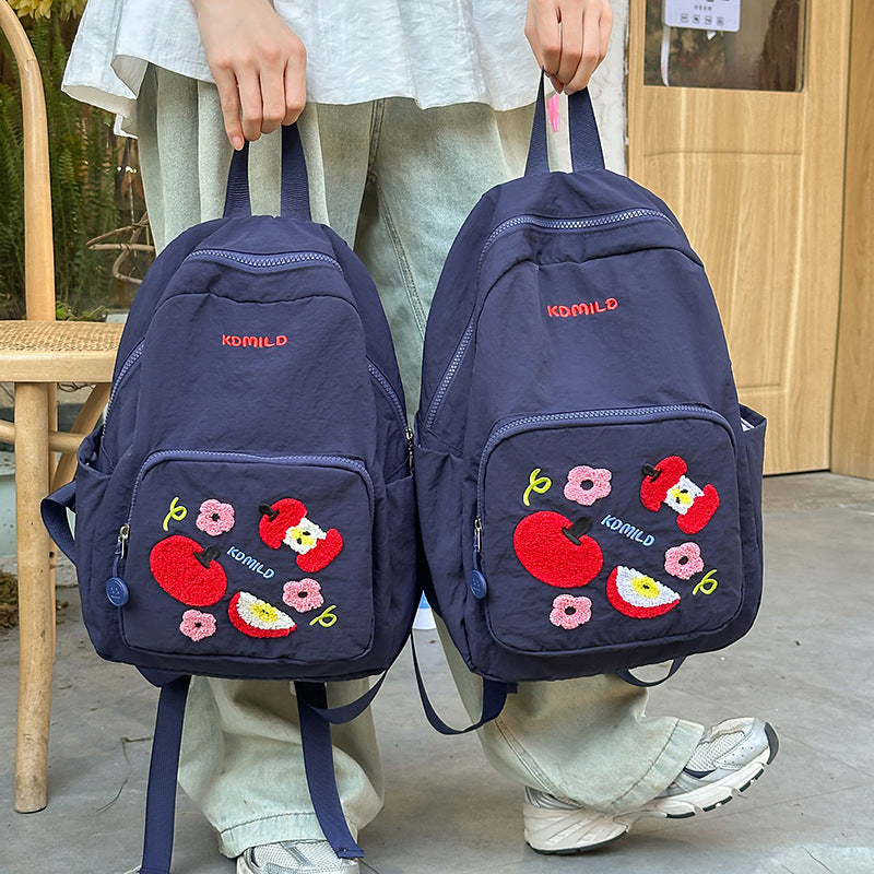Casual Embroidered Apple Print School Backpack Bowlift