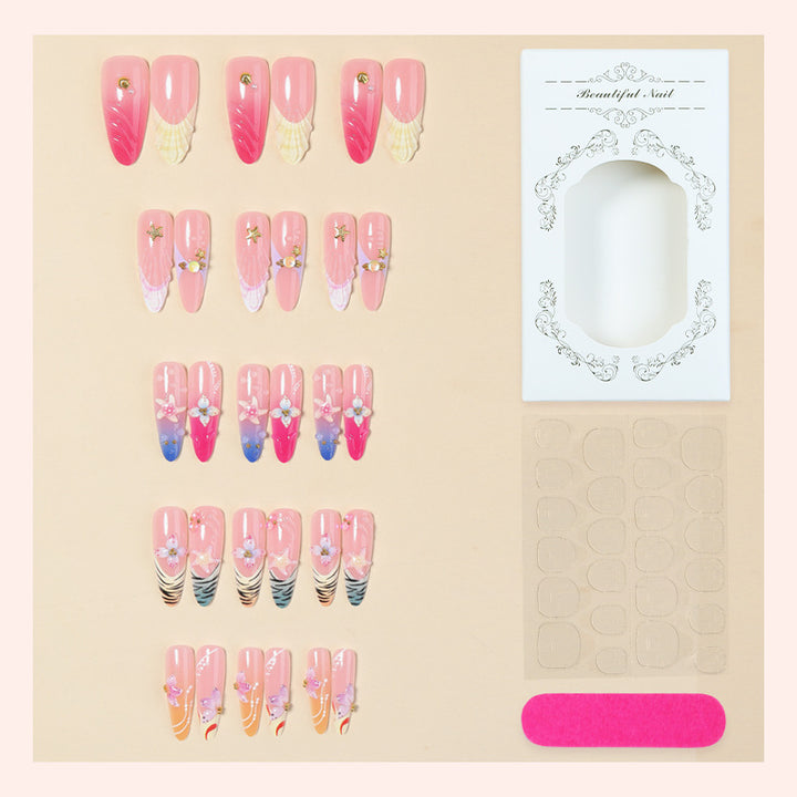Decorative Press-On Nail Set with Floral Accents Bowlift 1788495788