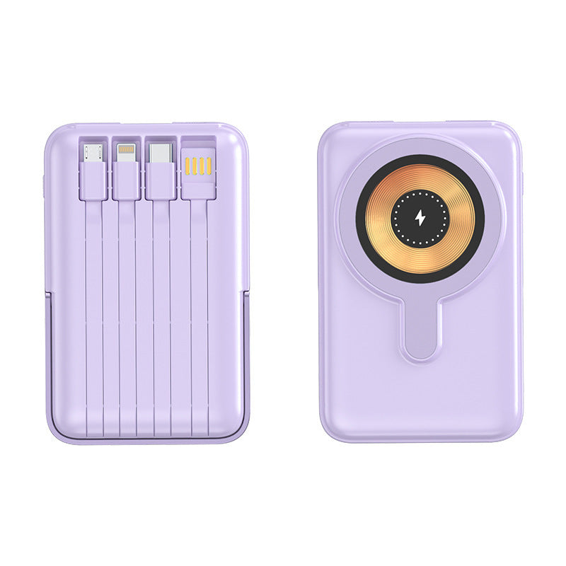 Compact power bank with integrated charging cable and wireless charging function Bowlift