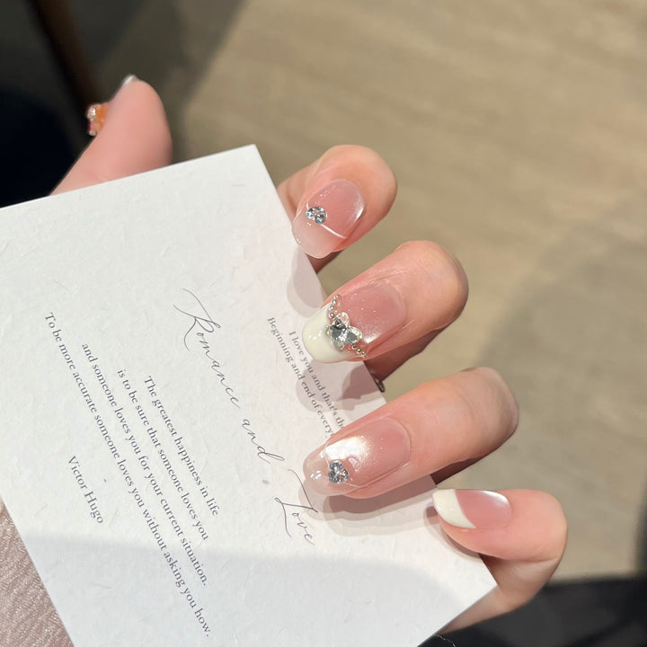 Artistic French Tip Press-On Nails Bowlift