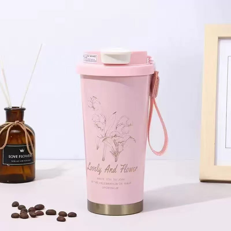 Insulated Stainless Steel Travel Coffee Tumbler with Leakproof Lid and Carry Strap Bowlift