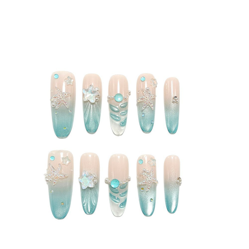 Elegant Nail Art with Ocean Theme and 3D Accents Bowlift