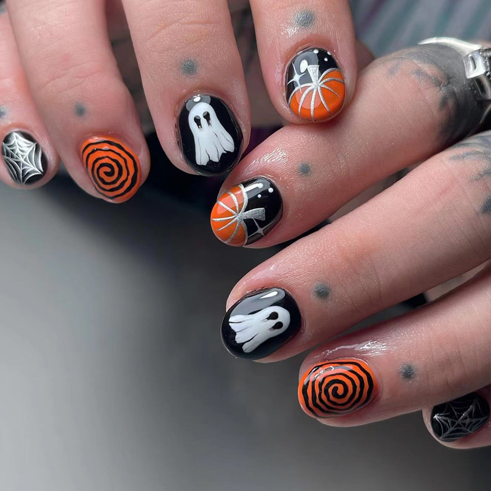 Acrylic nail set with creative Halloween designs Bowlift