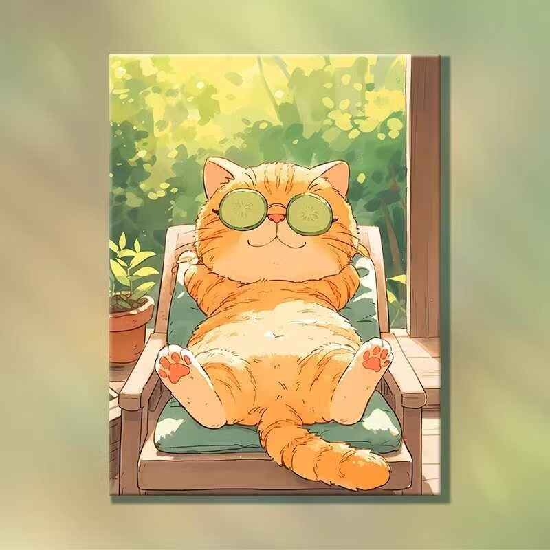 Playful Cartoon Cat Illustration Wall Art Bowlift