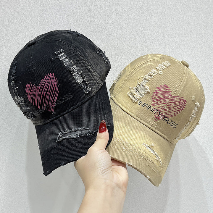 Women's Distressed Heart Embroidered Baseball Cap Bowlift