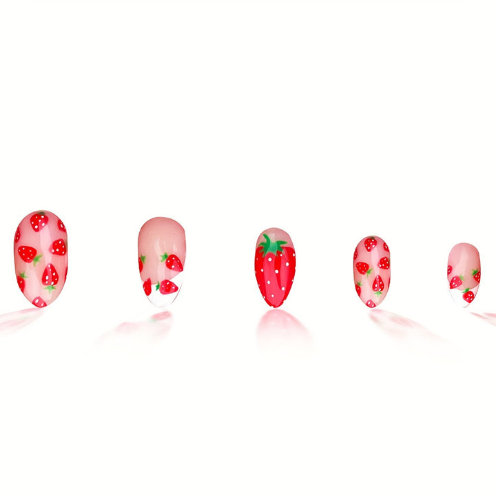 Strawberry-Themed Press-On Nail Set Bowlift