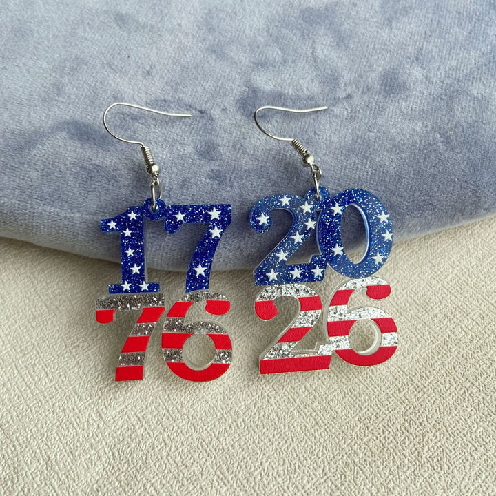 Women's nan patriotic heart dangle earrings with layered star stripe cutout and fishhook Bowlift