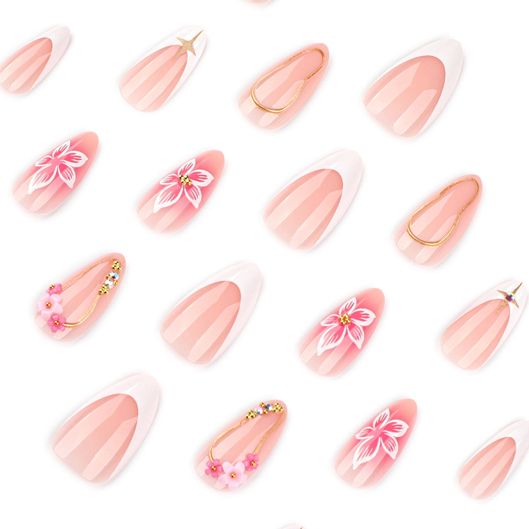 Artful Nail Extensions with Floral Accents Bowlift