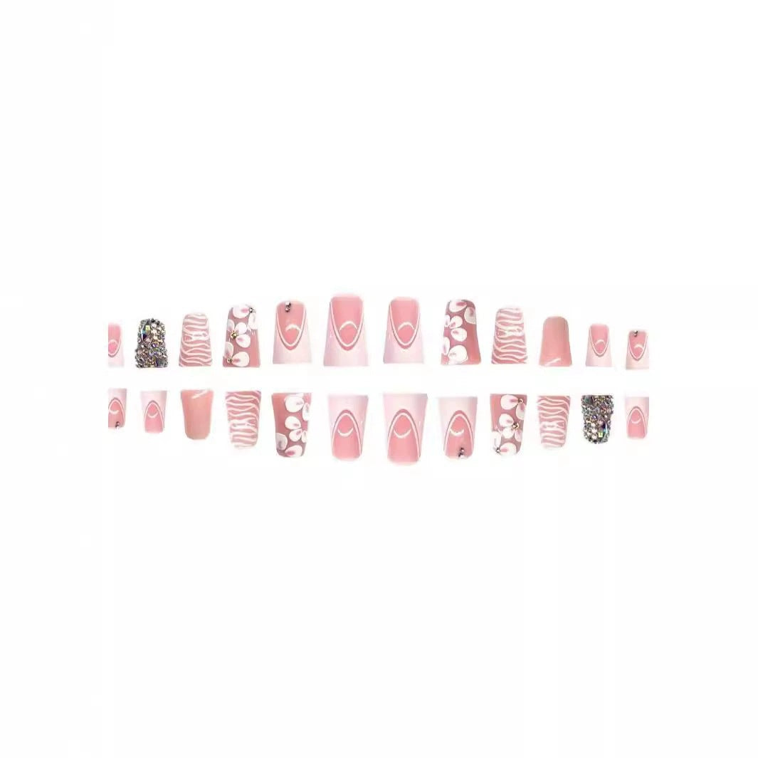 Decorative Press-On Nail Set with Rhinestone Accents Bowlift
