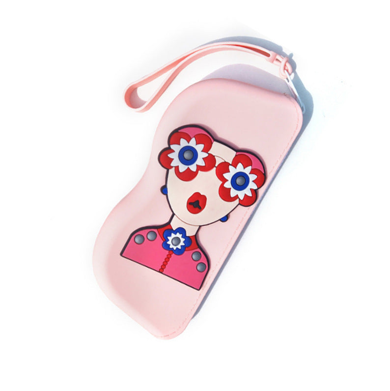 Molded silicone protective sunglasses case with paracord wrist strap and 3D floral eyewear applique Bowlift
