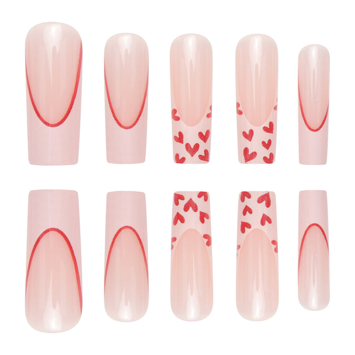 Romantic Heart-Accent Press-On Nail Set Bowlift