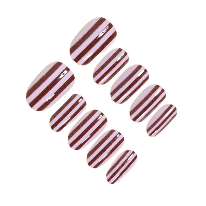 Elegant Striped Almond Press-On Nails Bowlift
