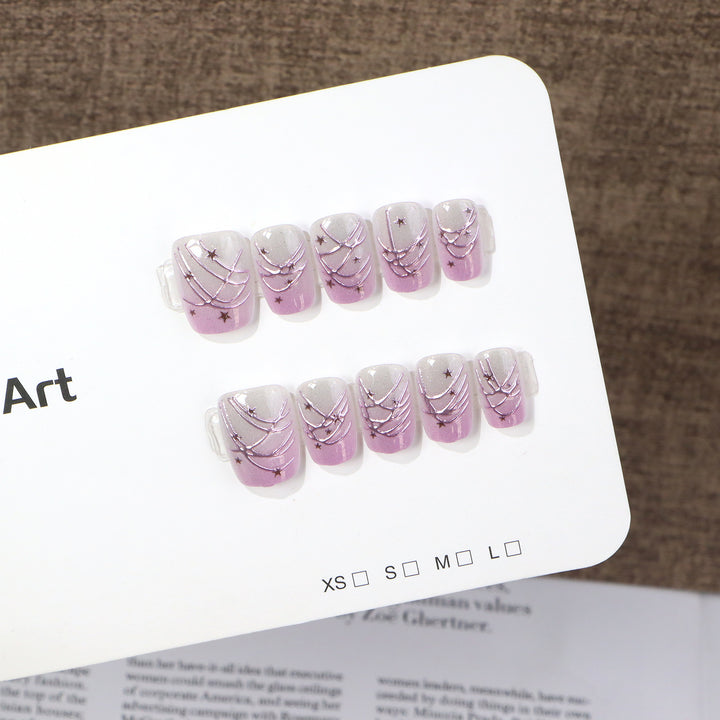 Artistic Nail Art Press-On Set with Star Accents Bowlift