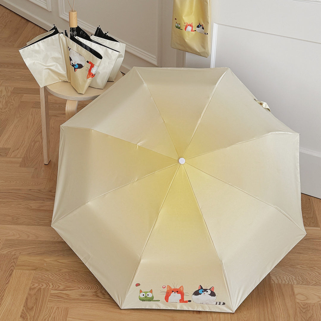 Ladies Folding Umbrella with Loving Animal Designs Bowlift