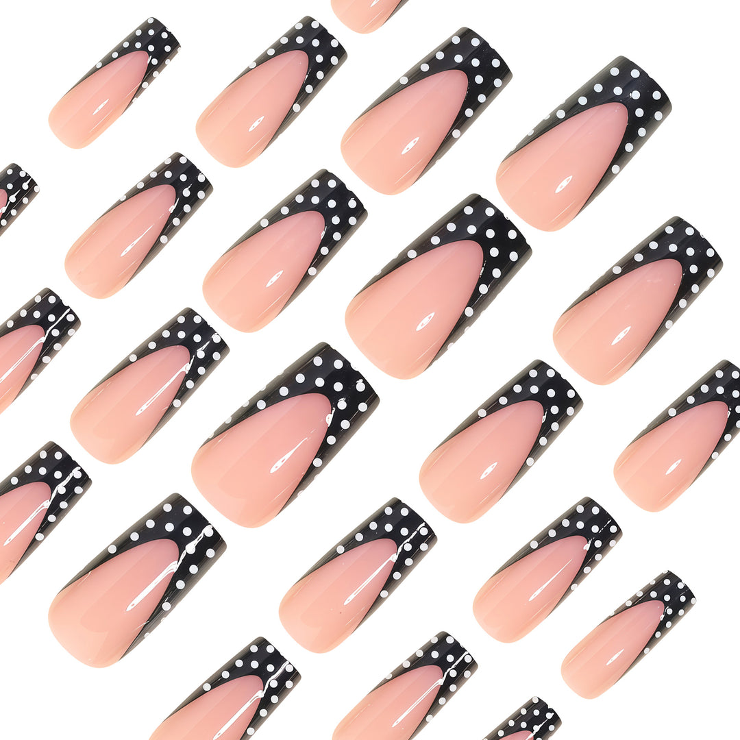 Elegant Polka Dot French Tip Press-On Nails Bowlift