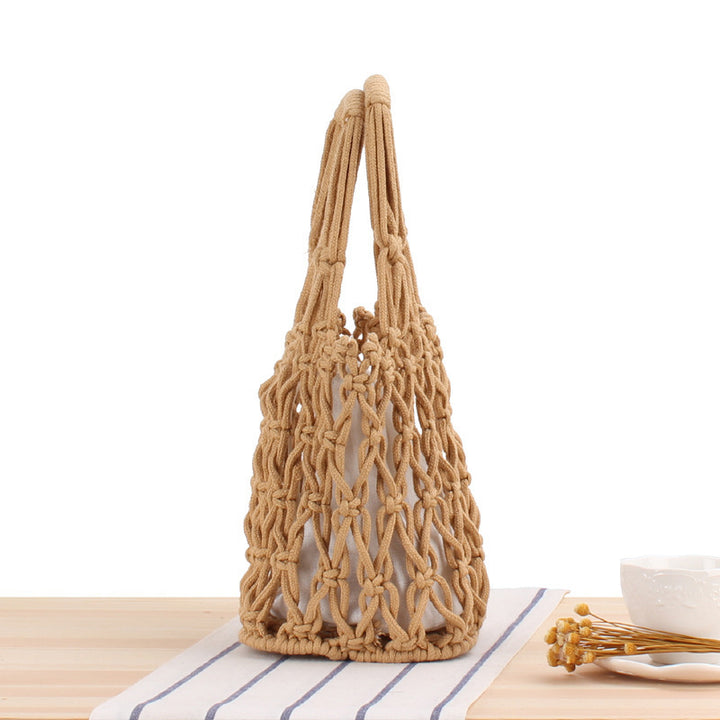 Macrame Tote Bag with Modern Mesh Design Bowlift
