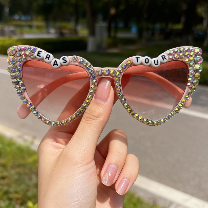 Decorative Rhinestone-Embellished Heart Sunglasses Bowlift