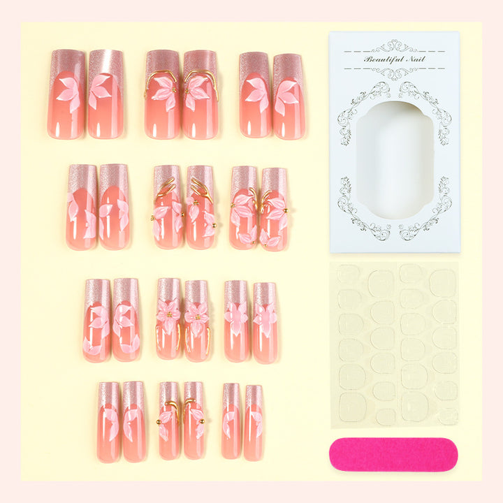 Floral Decorative Press-On Nail Set Bowlift