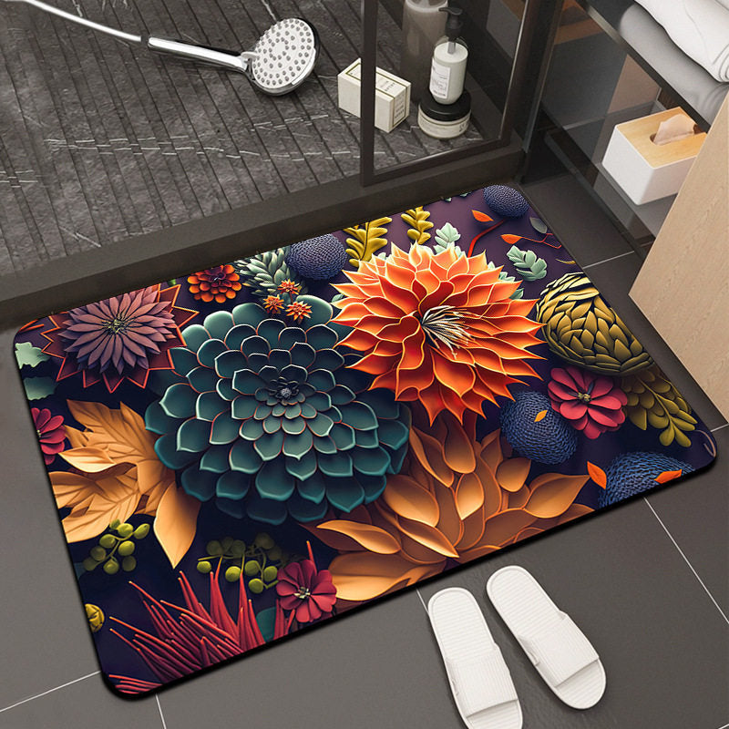 Floral Design Memory Foam Bath Mat Bowlift