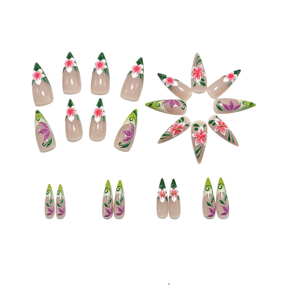 Artificial nails with intricate floral pattern and elegant gradient Bowlift