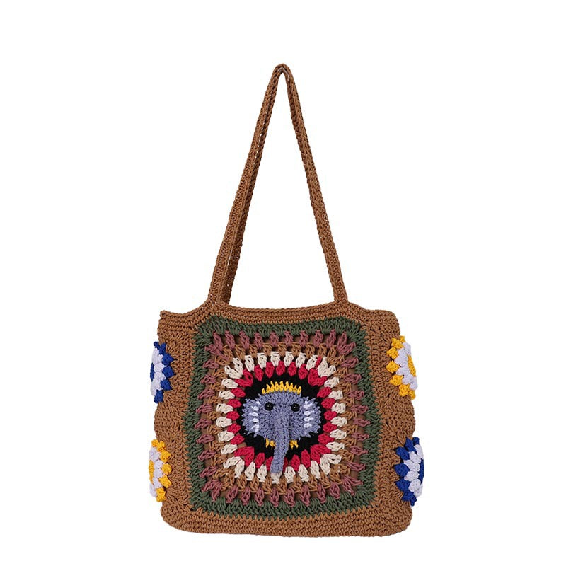 Handmade macrame shoulder bag with elephant design Bowlift