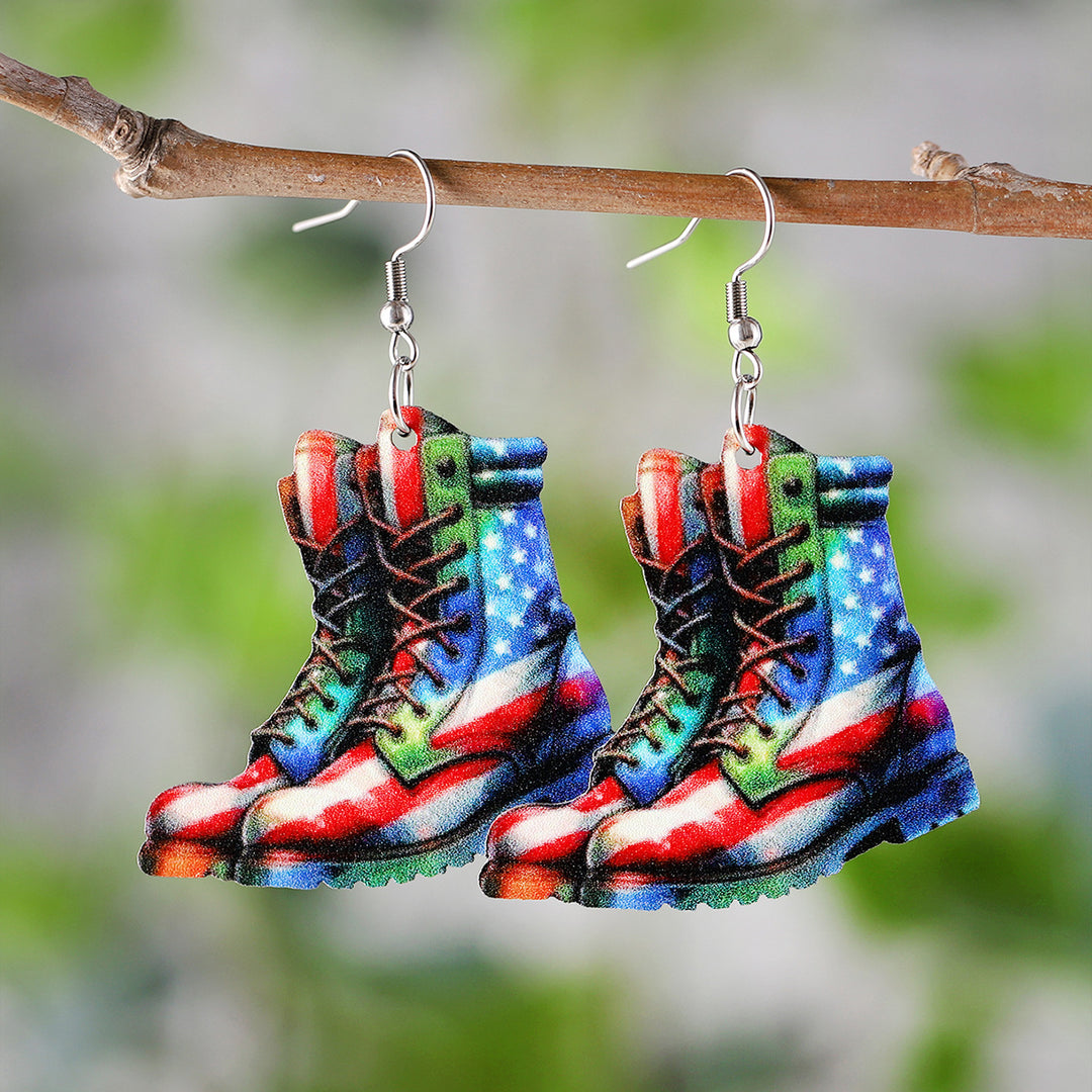 Ladies leather boot charm earrings made of lightweight wood with fish hook closure Bowlift
