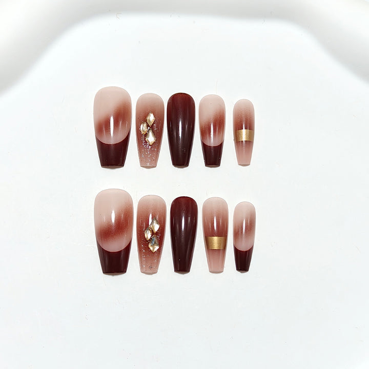 Artificial nails with luxury embellishments and stylish color gradients Bowlift