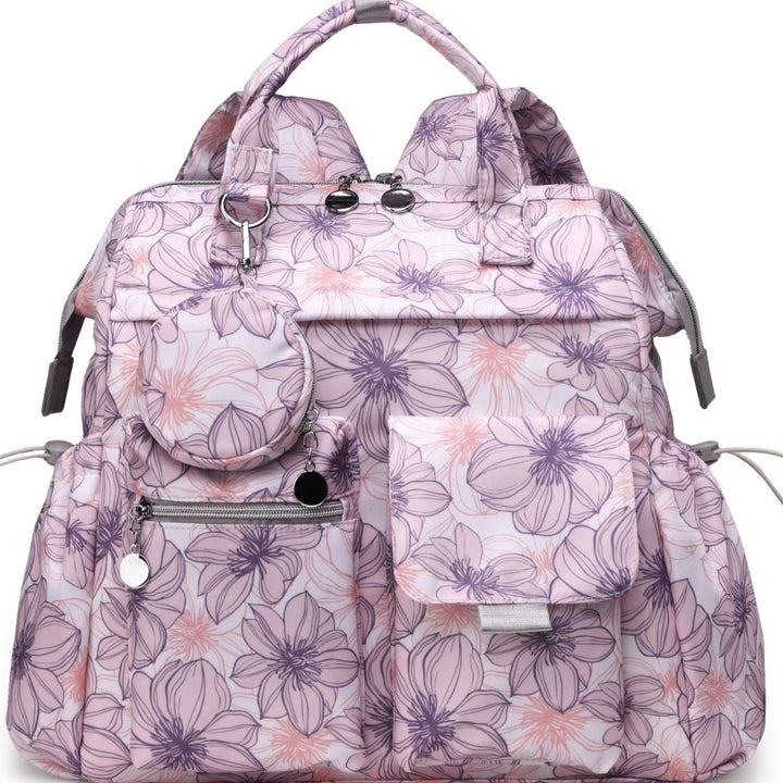 Multi-Pocket Floral Design Backpack Bowlift