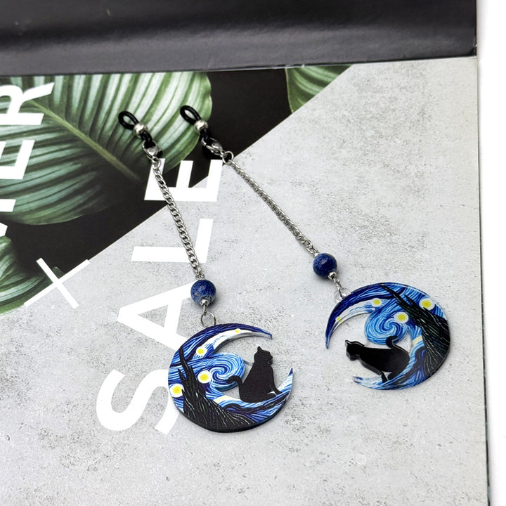Artistic Cat and Moon Dangle Eyewear Chain Bowlift