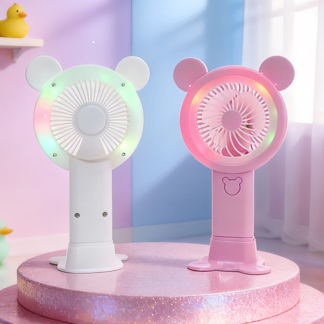 Women Portable USB Fan with Interactive LED Light Bowlift
