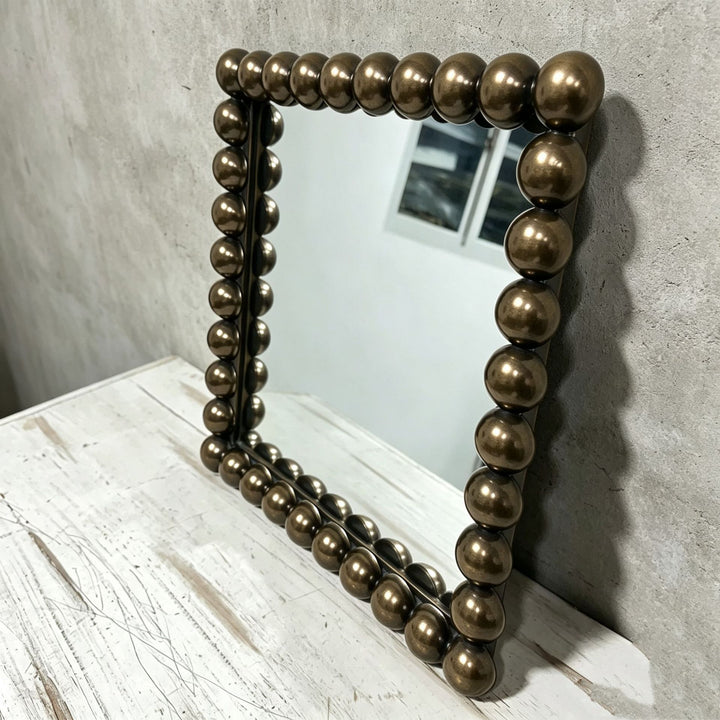 Decorative Square Wall Mirror with Beaded Frame Bowlift