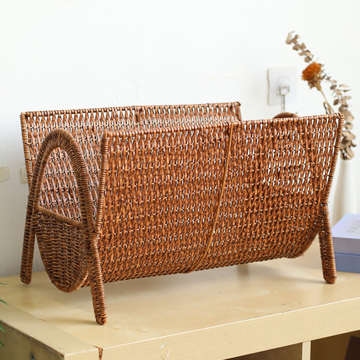 Unisex Rectangular Magazine Basket made of Handwoven Rattan Bowlift
