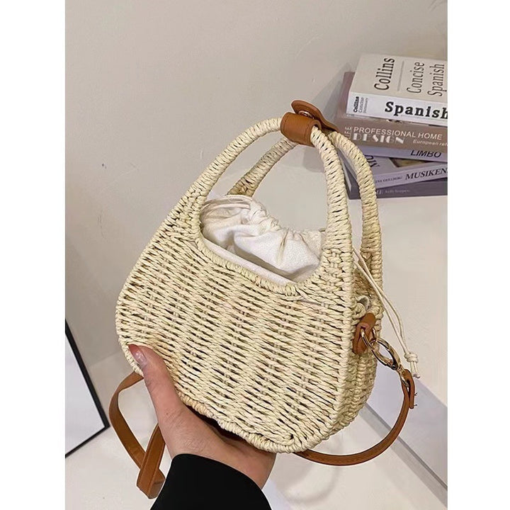 Fashionable wicker handbag with elegant leather detail Bowlift