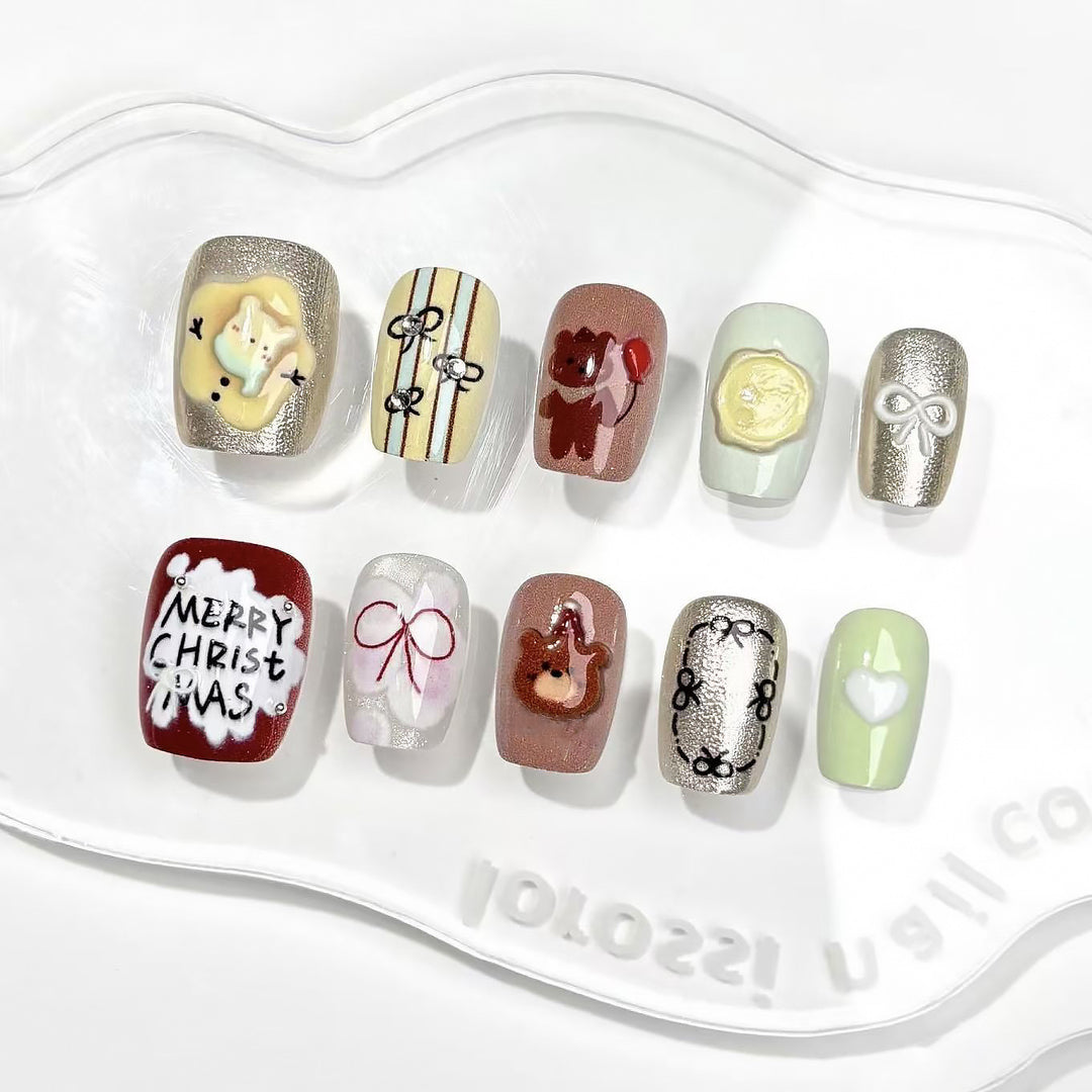 Festive Themed Press-On Nail Art Set Bowlift