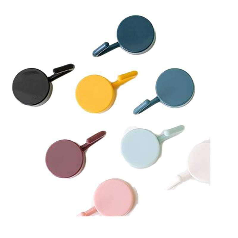 Round adhesive wall hook with removable strong-hold adhesive and curved J-hook Bowlift