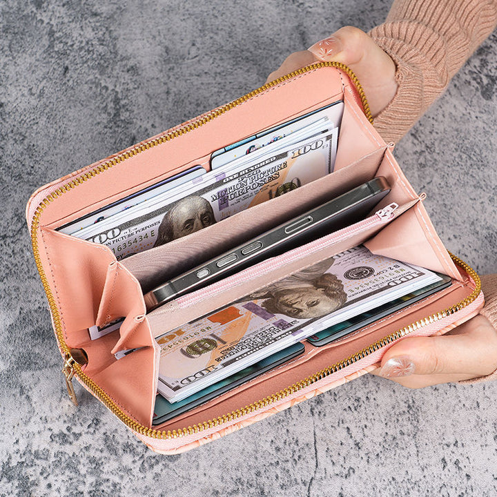 Embossed Floral Zip-Around Wristlet Wallet with Detachable Strap Bowlift