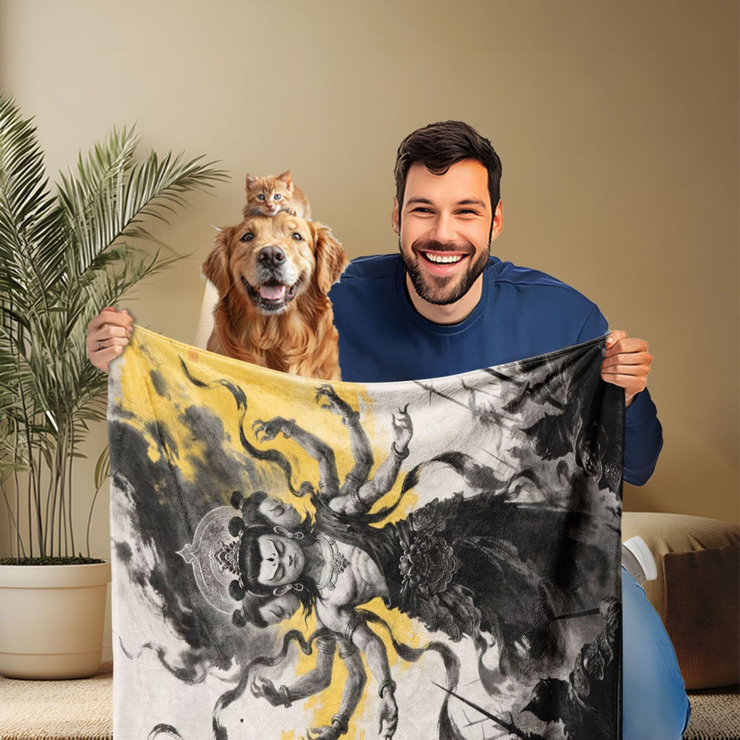 Artistic Tibetan-Inspired Fleece Throw Blanket