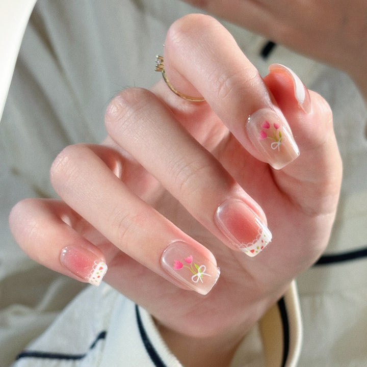 Artistic Press-On Nail Set with Bow and Gemstone Detail Bowlift